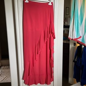 Bloomingdale’s Exclusive: coral-colored, floor length, asymmetrical hem NWT